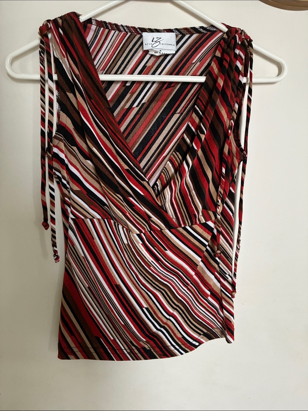 IZ Byer Red, Black & Brown Striped Wrap-Style Camisole